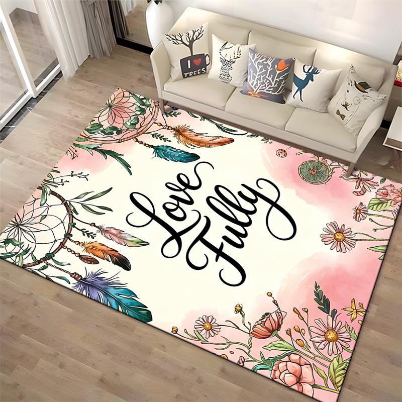 "Love Fully Carpet with Dreamcatcher and Floral Boho Pattern Decor" Suitable for use as an anti-slip for living room bedroom sofas