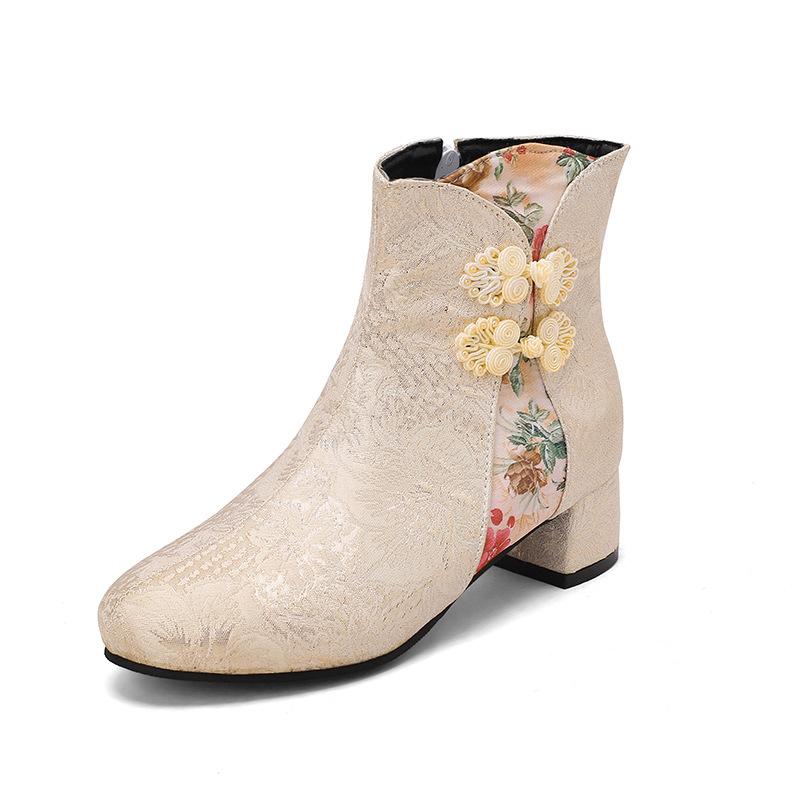 

33-47 Весенние женские короткие сапоги античного цвета в тон обуви ханьфу на толстом каблуке H531 34