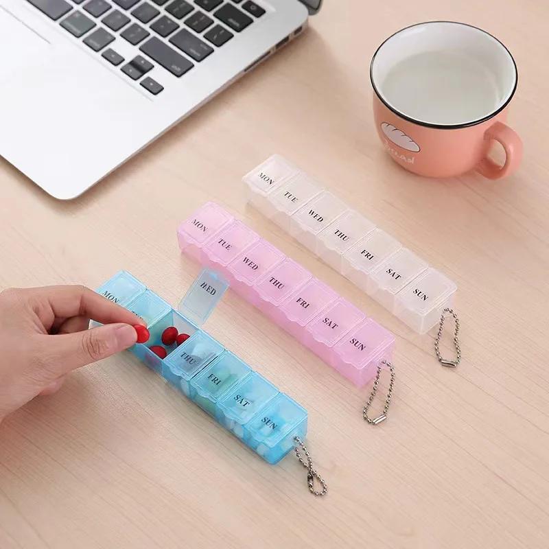 Mini Tragbare Transparente Medikamentenbox Wasserdicht Wochentags-Teiler Kleiner Pillen-Organizer Rechteckig