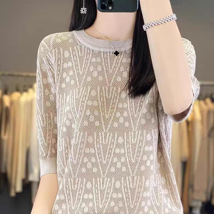 

Женский вязаный топ с круглым вырезом, стройнящий, лето 2026 One Size (suitable for 90-140 pounds)