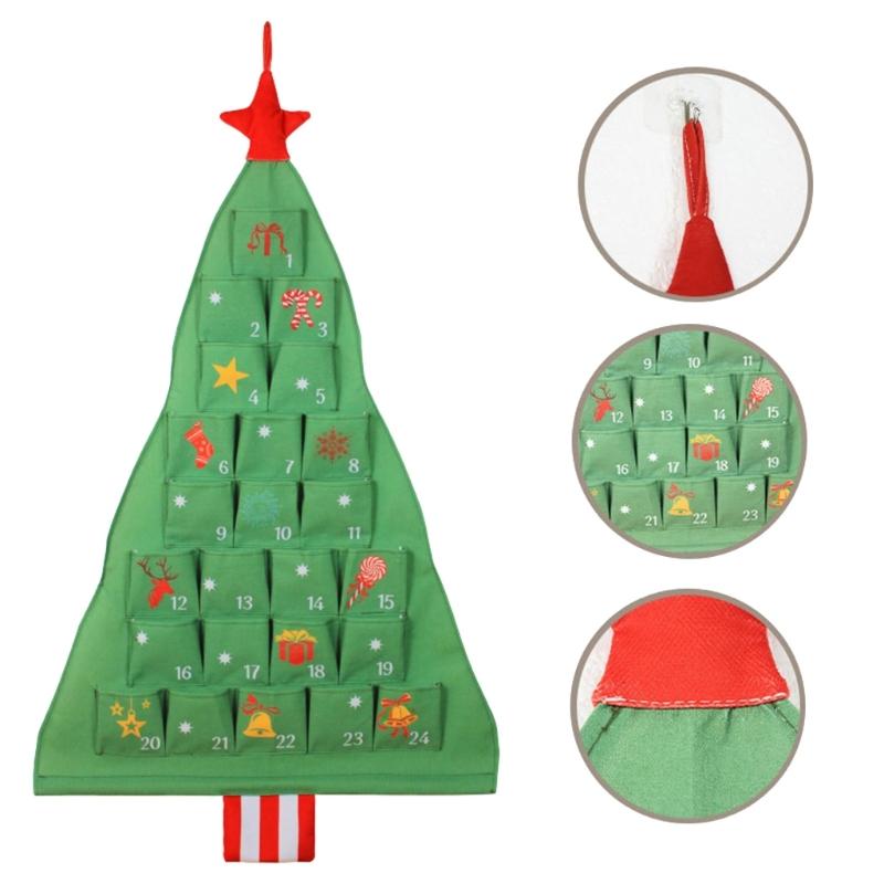 24 Pocket Christmas Tree Storage Organiser Cotton Linen Fabric Holiday Decoration Hanging Bag For Home School Event
