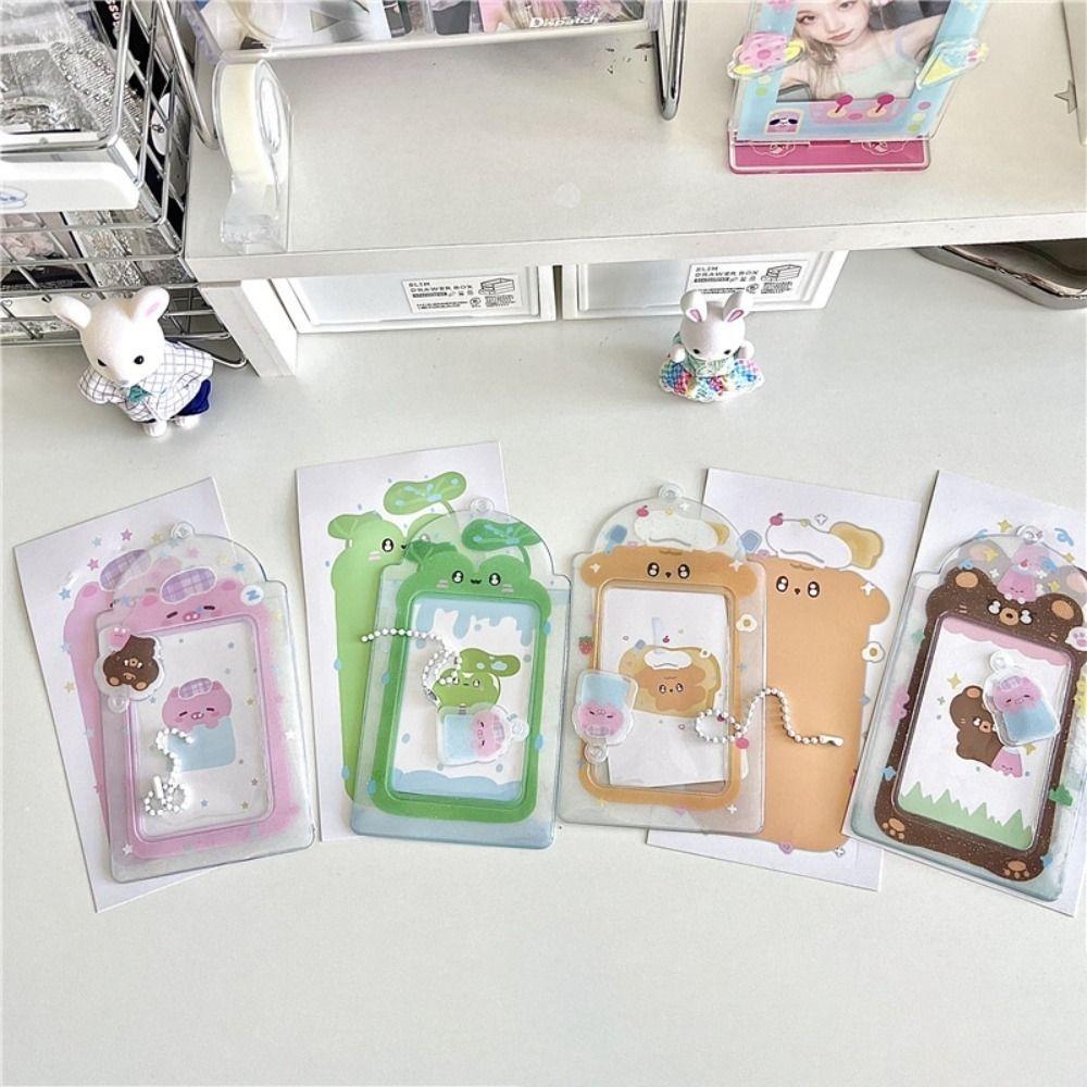 New Cartoon Photo Card Holder 3 Inch PVC Cards Sleeve with Keychain K-Pop Idol Photocard Case