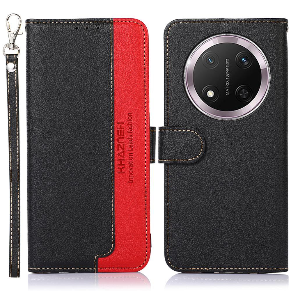 

KHAZNEH For Honor Magic7 Lite 5G/X9c 5G/X60 Pro 5G Case RFID Blocking Wallet PU Leather Phone Cover Black