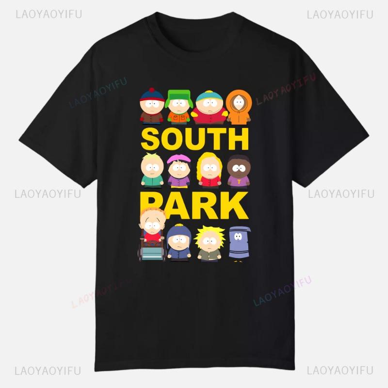 S-South Park Vlastní oblečení Vtipná trička s potiskem Bavlněná trička s krátkým rukávem Jednobarevná trička Oblečení Pánské Streetwear Grafické tričko