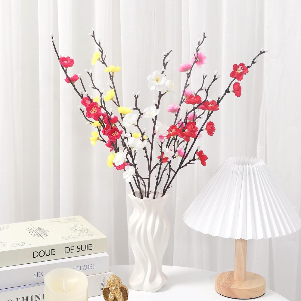 53cm Pink Artificial Plum Blossom Flower Bouquet Silk Peach Flower Fake Plant Arrangement for DIY Garden Home Wedding Party Deco