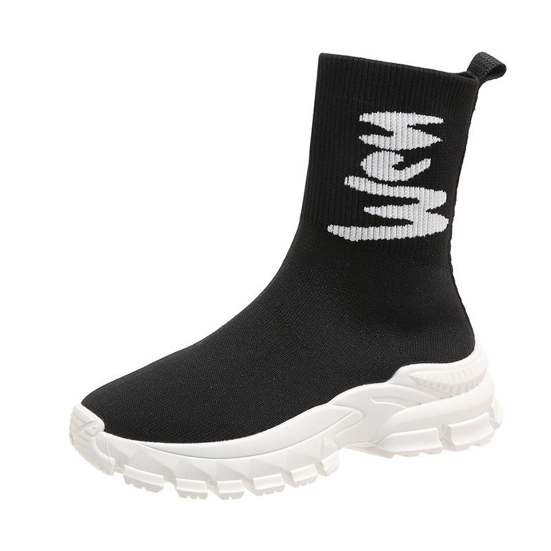 Calcetines zapatos de mujer primavera nuevas botas cortas tejidas con mosca suela gruesa y elástica suela gruesa punto zapatos deportivos y de ocio botas