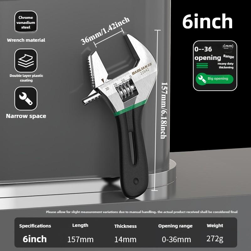 Professional Short Handle Adjustable Wrench Large Opening Multi Function Pipe Repair Tool for Small Space