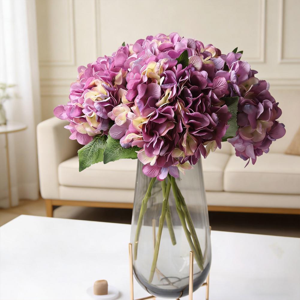 Artificial Hydrangea Flowers Artificial Silk Hydrangea Bouquet with Flexible Stems Realistic Color Transitions Soft Pliable