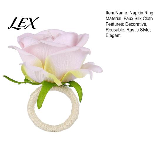 Pink Floral Napkin Buckles for Party Artificial Rose Ring, Fabric Flower Holder, Rustic Dining Table Ornaments Afternoon Tea Ring Farmhouse
