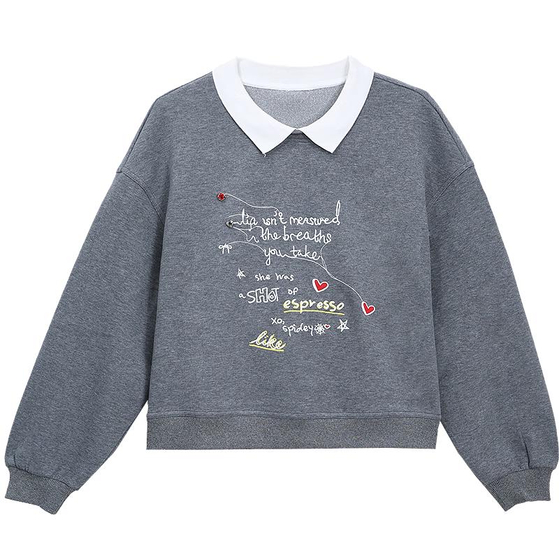 

BETU Women s Contrast Collar Letter Print Casual Sweatshirt XS
