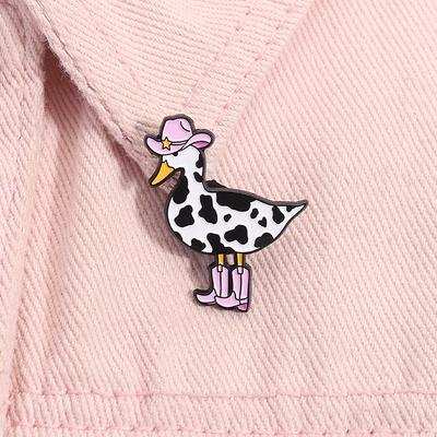 Pink Cow Cowgirl Duck Enamel Pin Western Duck Cowboy Boots Silly Goose Animal Brooch Lapel Badge Funny Jewelry Gift For Friends