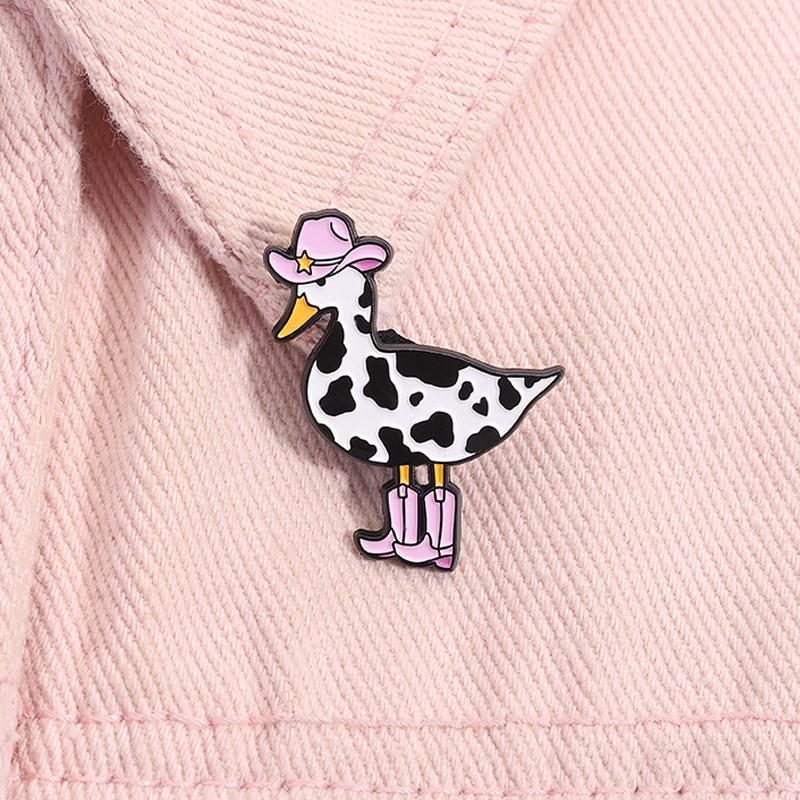 Pink Cow Cowgirl Duck Enamel Pin Western Duck Cowboy Boots Silly Goose Animal Brooch Lapel Badge Funny Jewelry Gift For Friends
