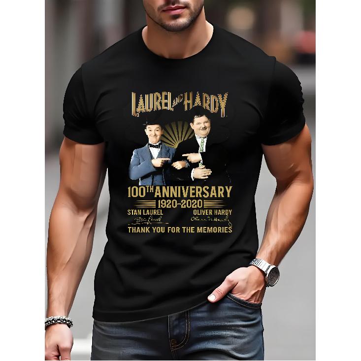Men S Laurel & Hardy Centennial Anniversary T-Shirt (1922-2022) - Vintage Comedy Icons Graphic Tee with Laurel & Hardy Names & Classic Characters - S чёрный