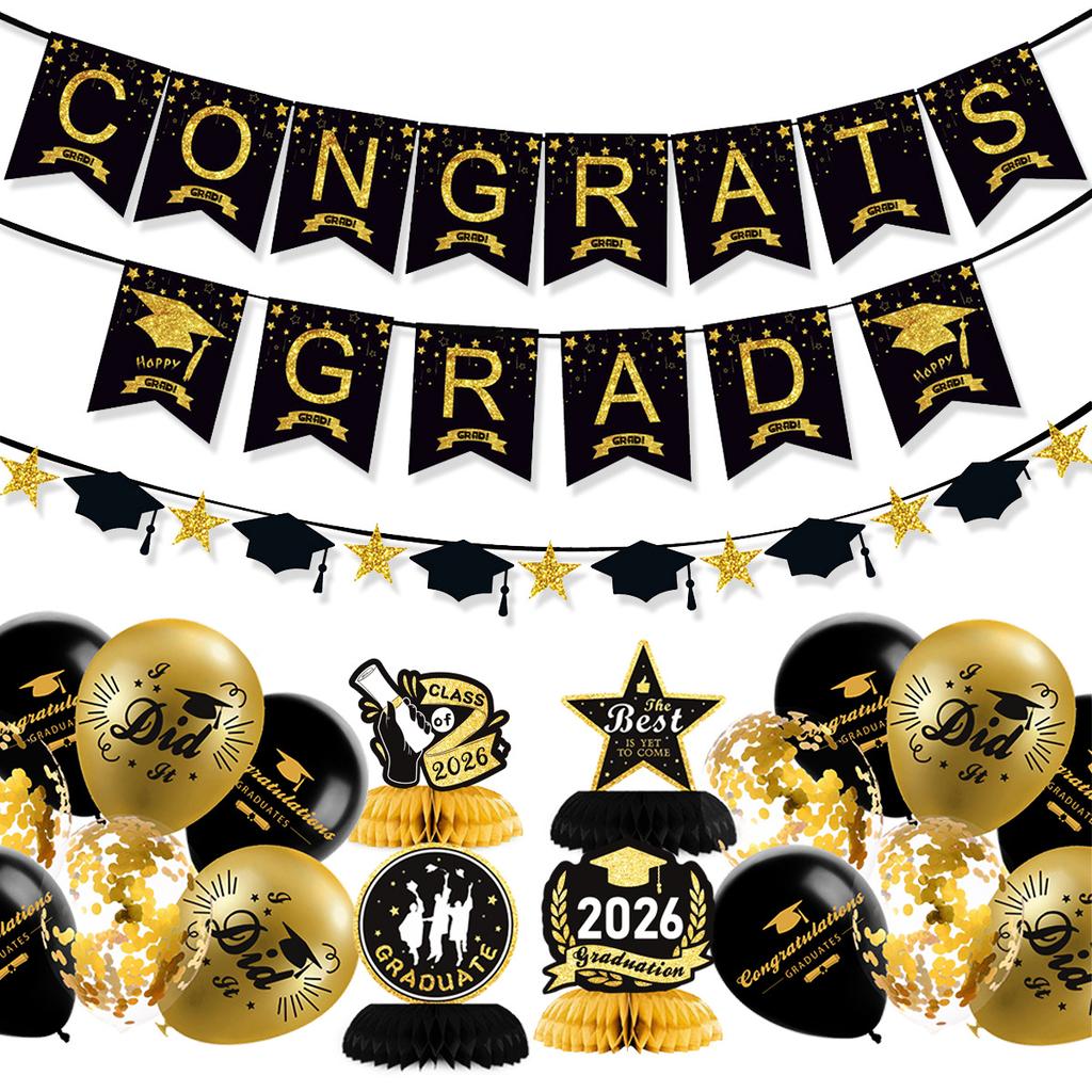 Graduation Season Theme Decoration Grad Flag School Hat Latte Honeycomb Balloon Set Customization