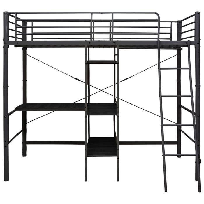 VidaXL Bunk Bed with Table Frame Bed Structure Bed Frame Children Bedroom Home Interior Black Metal 287907