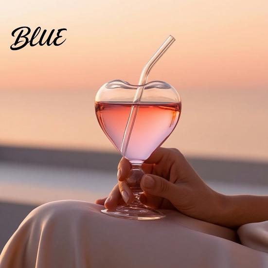 Coppette da Dessert Uniche per la Casa Bicchiere da Cocktail a Forma di Cuore 220ml Calice Trasparente con Cannuccia Elegante Stiloso Bicchieri da Festa per Bevande Fredde Cocktail