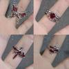 1pc Punk Cross Butterfly Irregular Red Crystal Glass Heart Aesthetic Rings for Women Y2K Gothic Animal Spider Ring Creative Jewelry