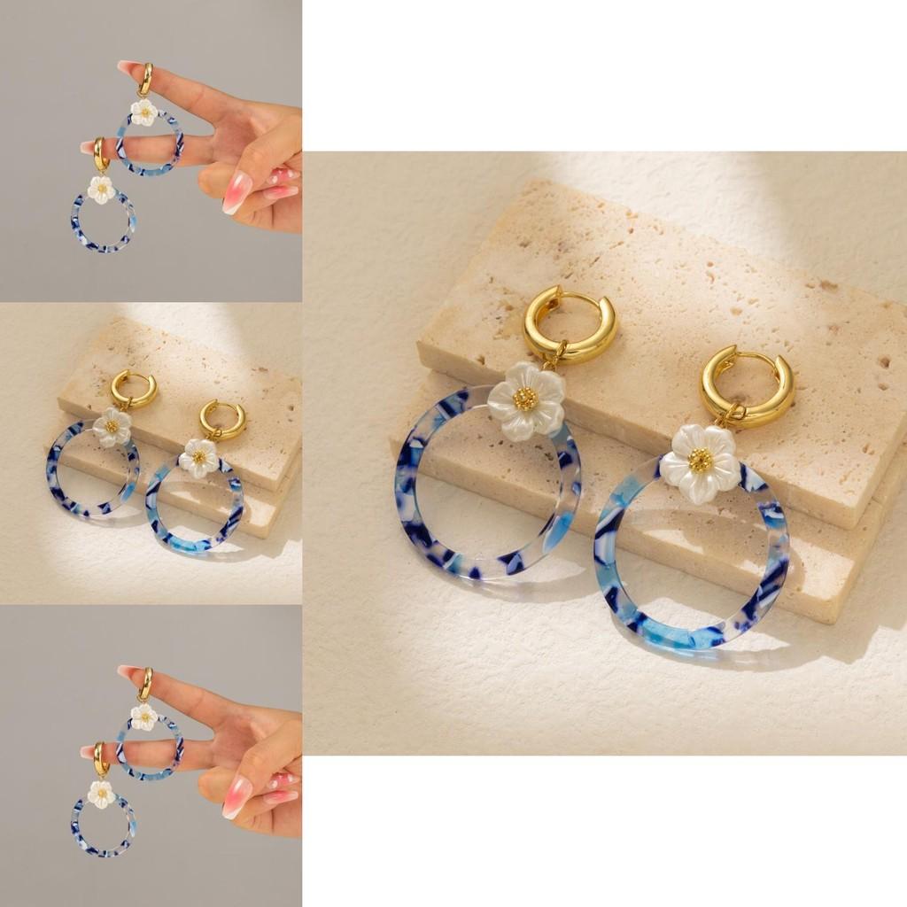 New Trend Alloy Flower Circle Earrings Elegant Geometric Clip-on For Women