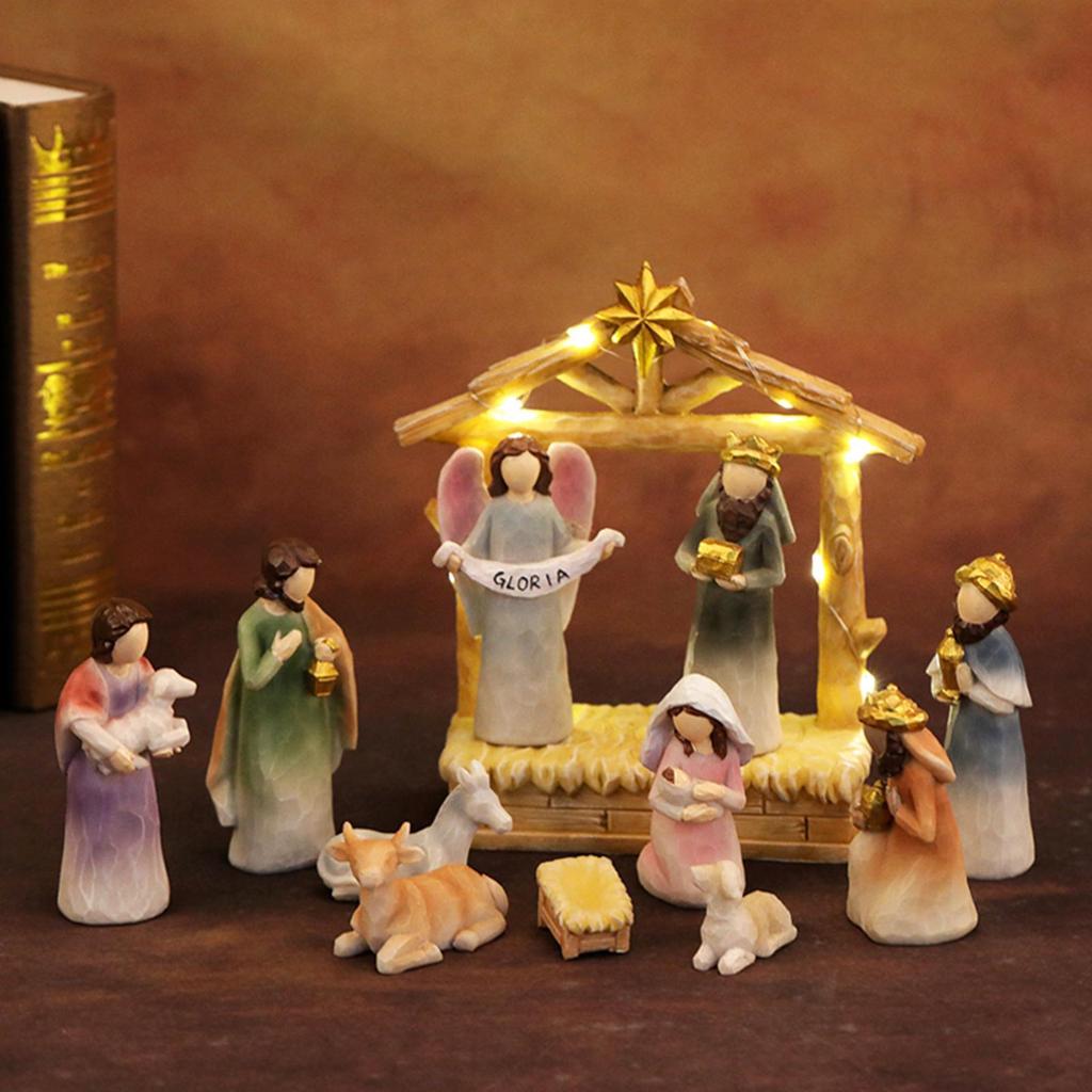Christmas Manger Nativity Set Resin Christmas Nativity Scene Figurine Seasonal Decor For Room Apartment School Bedroom Dormitory