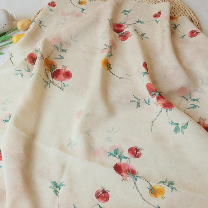 Chinese Style Floral Tencel Linen Fabric Lightweight Printed Cloth for Hanfu Cheongsam Dress Anti Mosquito Pants Garment Mater