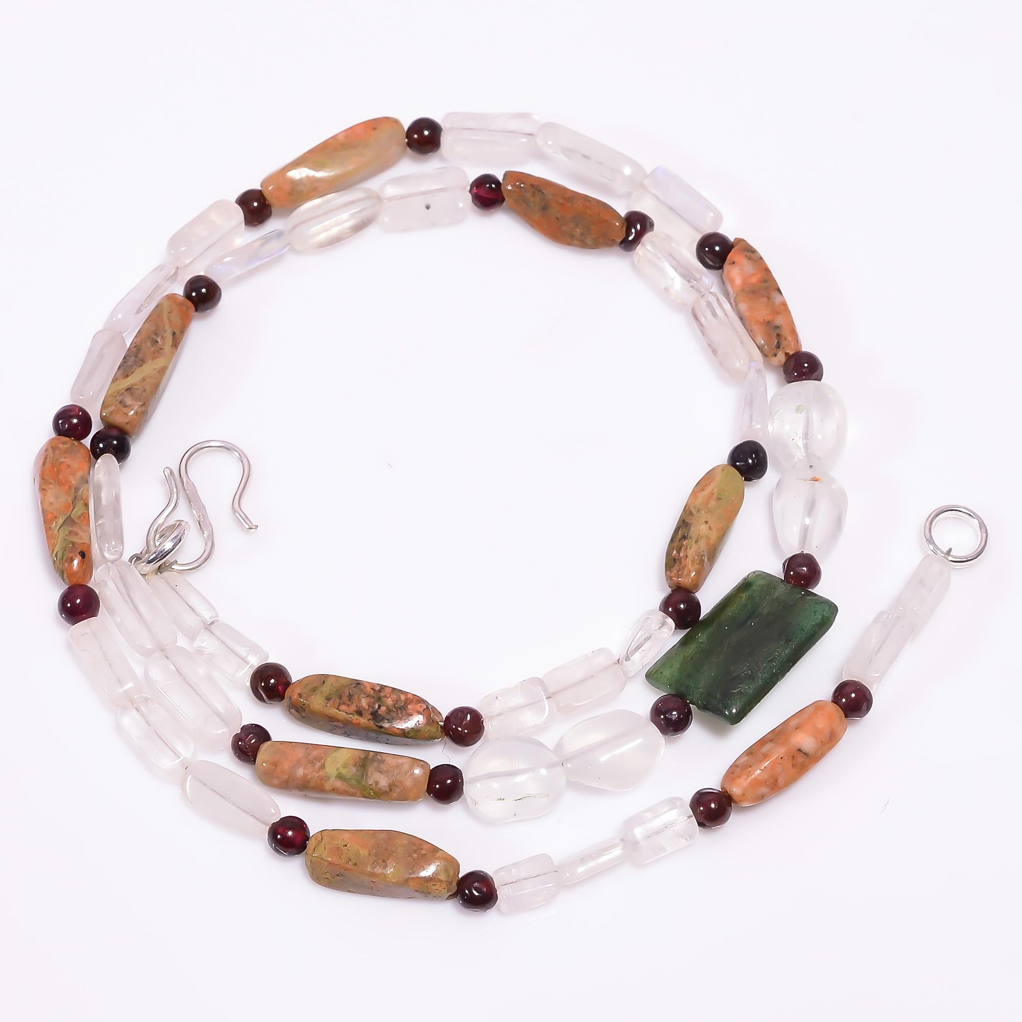 

Natural Rainbow Moonstone Unakite Aventurine Beads Necklace 4-12 mm 18 UB-7984 UB-7984
