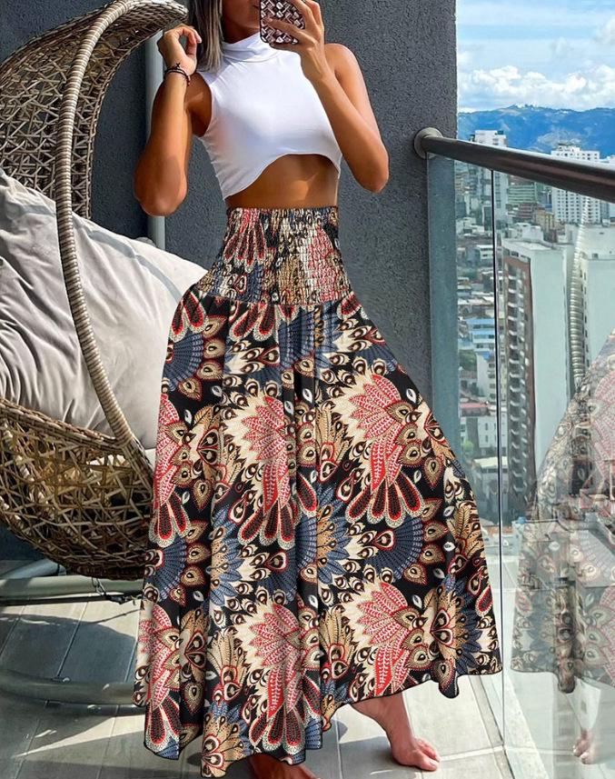 2024 Floral Summer Skirt Collection: Women s Casual Half-body Vacation Skirts XL синий