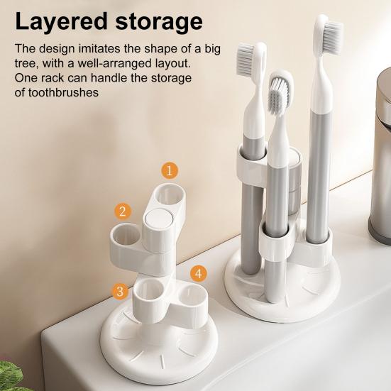 Toothbrush Holder Makeup Brush Storage Rack with Anti-Slip Base 360-Degree Rotatable Bathroom Toothbrush Storage Rack