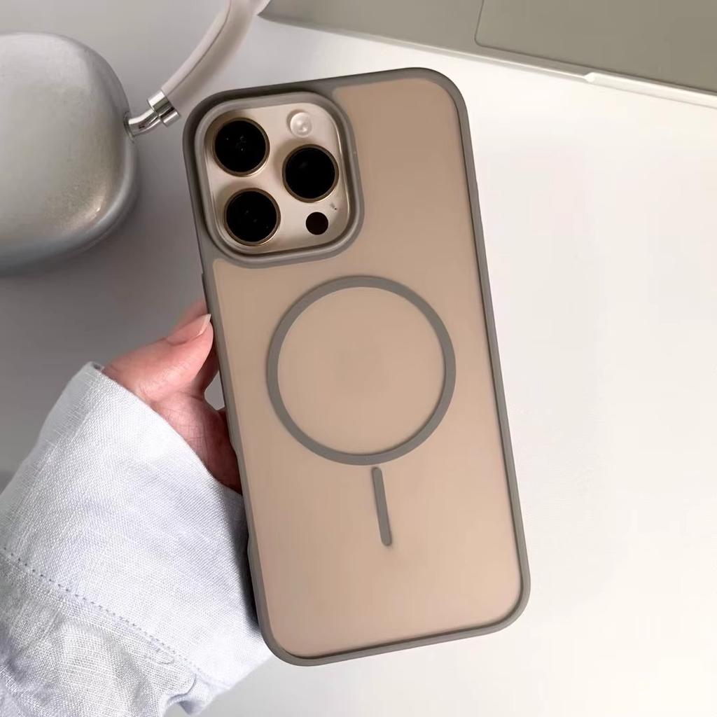 Skin Feel Scrub Suitable for IPhone16promax Mobile Phone Case Apple 15 Thin Circle Magnetic Hard Bottom Soft Edge Protective Case