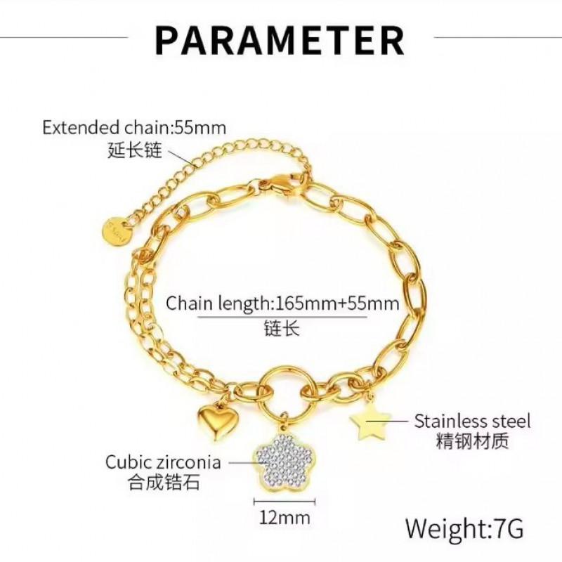 Titanium Steel Heart Star Flower Link Chain Bracelet Women Elegant Luxury Fashion Jewelry