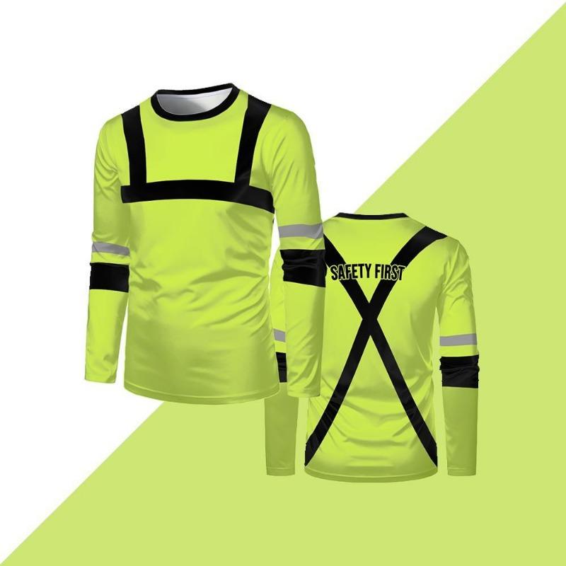 Hochwertige Sicherheitsarbeitskleidung Outdoor-Arbeiter Sicherheit geht vor Aufdruck Langarm-T-Shirt Herbst Herren Locker Rundhals Arbeitshemd