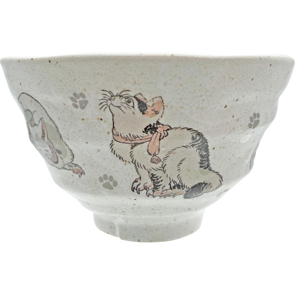 Sun Art Rice Bowl with Cat Katsushika Hokusai Japanese Matcha 12 x 7 Made in "Hokusai Animals" Design, Design, Tableware, Bowl, White, Approx. cm,