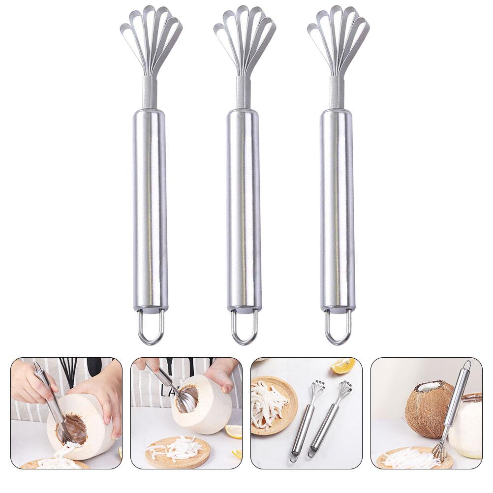 3 Pcs Coconut Grated Professional Grater Fish Scaler Metal Remover Handheld Meat Scraper Stainless Steel Efficient Kitchen Tool