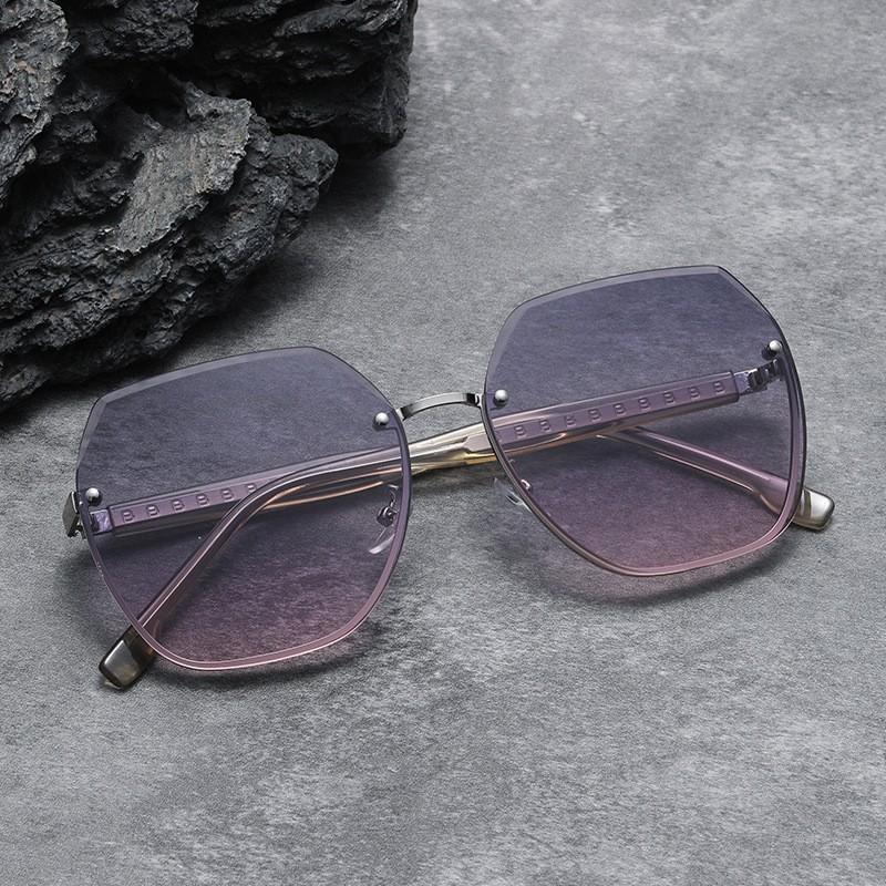 Fashion Frameless Trimmed Women's Temperament Square Frame Sunglasses Travel Sunglasses