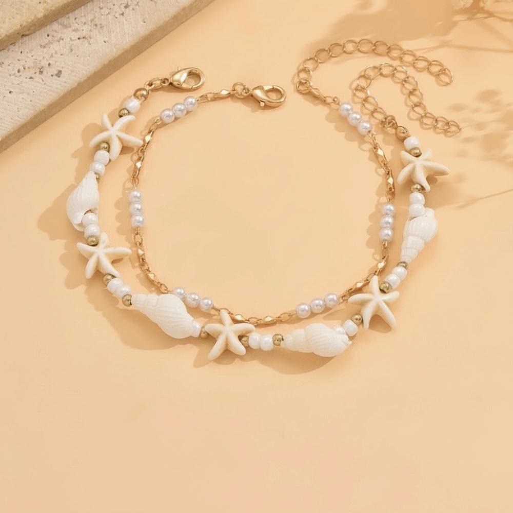 Chaîne de Pied Étoile de Mer Perle Bijoux de Plage Simple Cheville Perles Vacances