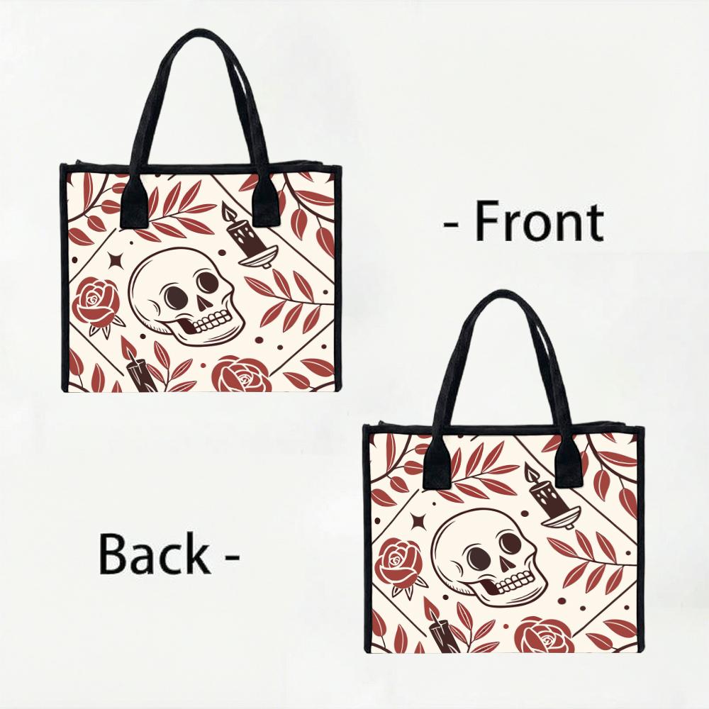 Gothic Skull Rose Print Casual Tote Bag