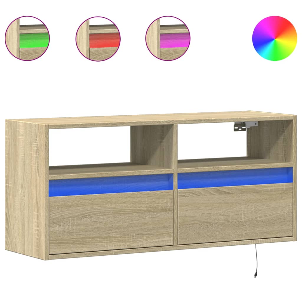 TV Wall Cabinet with LED Lighting Sonoma Oak 100 x 31 x 45 cm