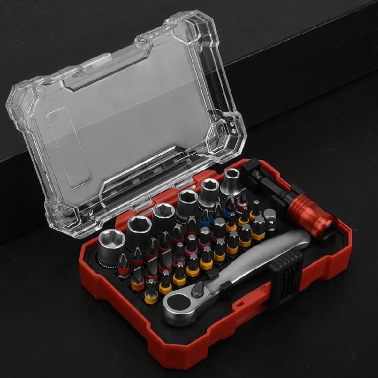 38Pc Magnetic Ratchet Screwdriver Bit Set Durability Ergonomic Design For Precise Automotive Electronics Maintenance