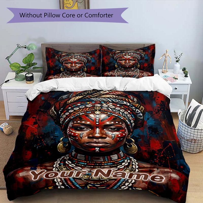 3pcs Custom Name African Beauty Bedding Set Printed Bedding Set Duvet Cover Closure Includes 1 Duvet Cover & 2 Pillowcases Bedroom Decor