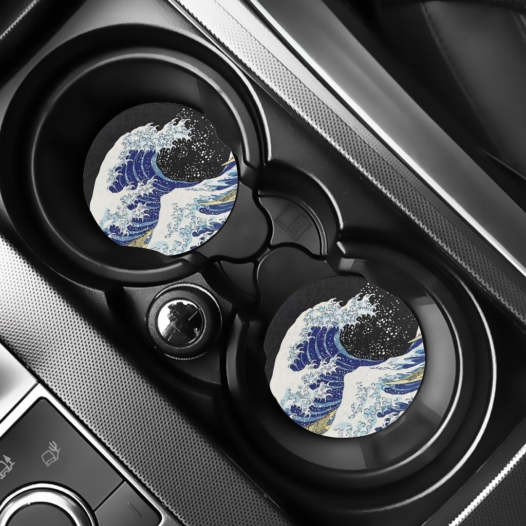 2pcs Big Wave Water Absorption Cup Cushioning Car Interior Design Accessories, Water Cup Coaster for Car Vehicle and Home Desktop