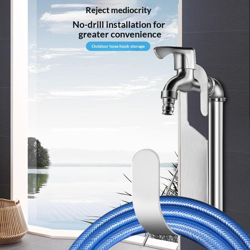 201 Stainless Steel Garden Hose Holder Multi Purpose Household Car Wash Water Hose Faucet Hose Hook Balcony Wall Mount Storage