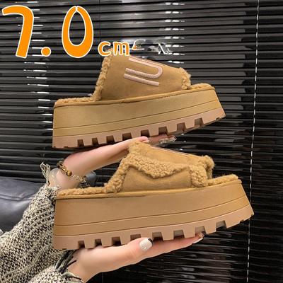 Dames Platform Bont Suède Pantoffels Fad Flats Pluche Katoenen Schoenen Slingback Casual Dames Schoenen Winter 2025 Trend Warm Zapatos Mujer