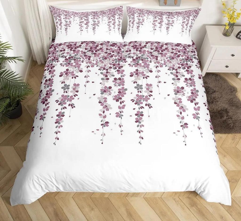 Lavender Duvet Cover Set King Size Purple Flowers Romantic Exquisite Bedding Set For Girls Women 3 Piece Set With 2 Pillowcases