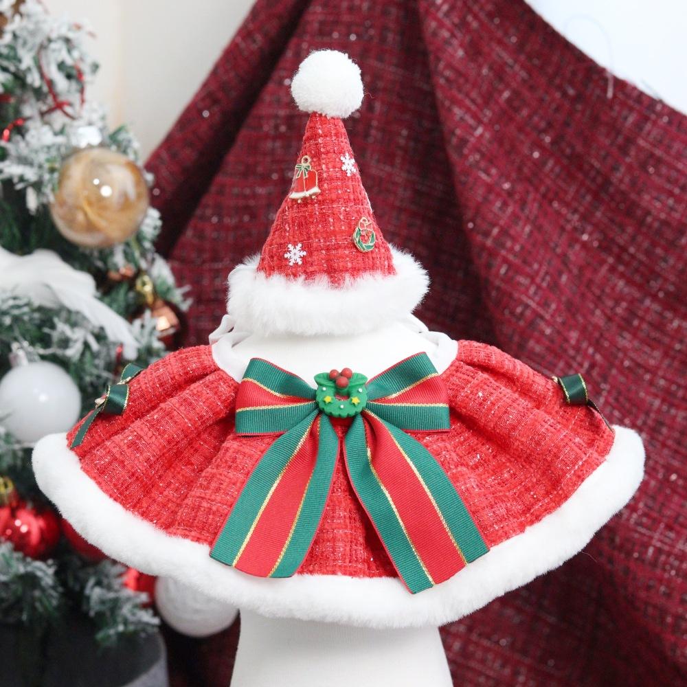 Christmas Pet Dog Collar Scarf Hat Plush Set Classic Style Hat Accessories for Small Dogs Cats Festival Decoration Winter Gift