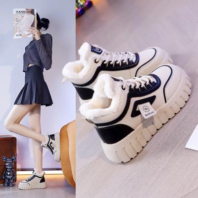 Hot Seller Add Fleece High Top Snow Boots Female 2024 Winter New Student Korean Version of Warm Casual Thick Soled Cotton Shoes