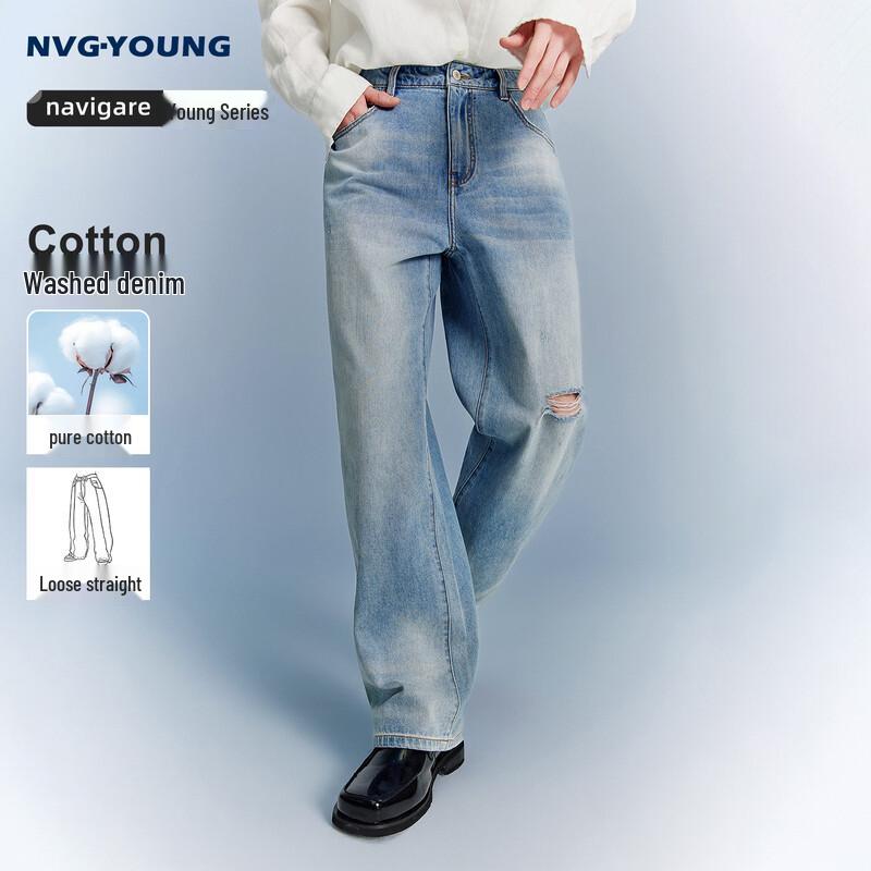 Navigare Men s Loose Fit Ripped Wide-Leg Jeans 30