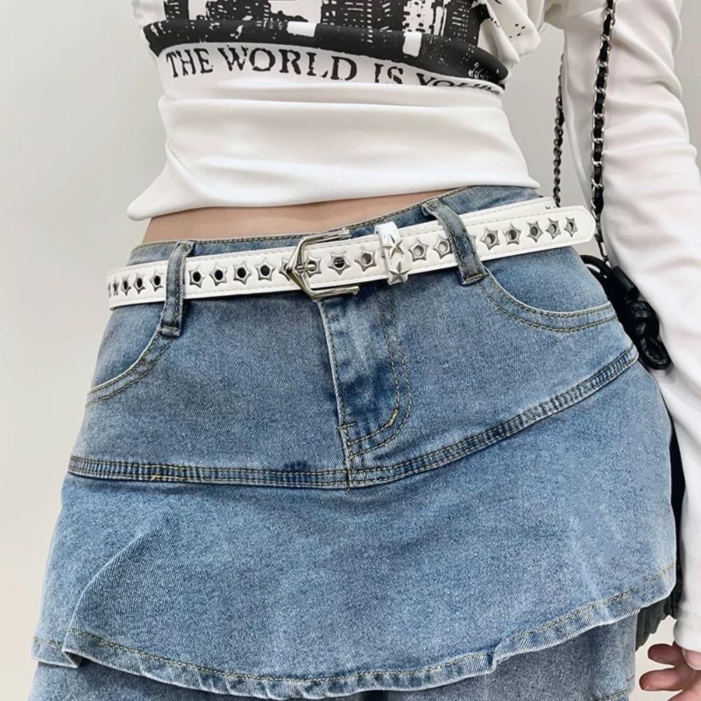 Metal Buckle Y2K Star Waist Belts PU Leather Girls Rivet Waistband Women's Jeans Belt  for Pants