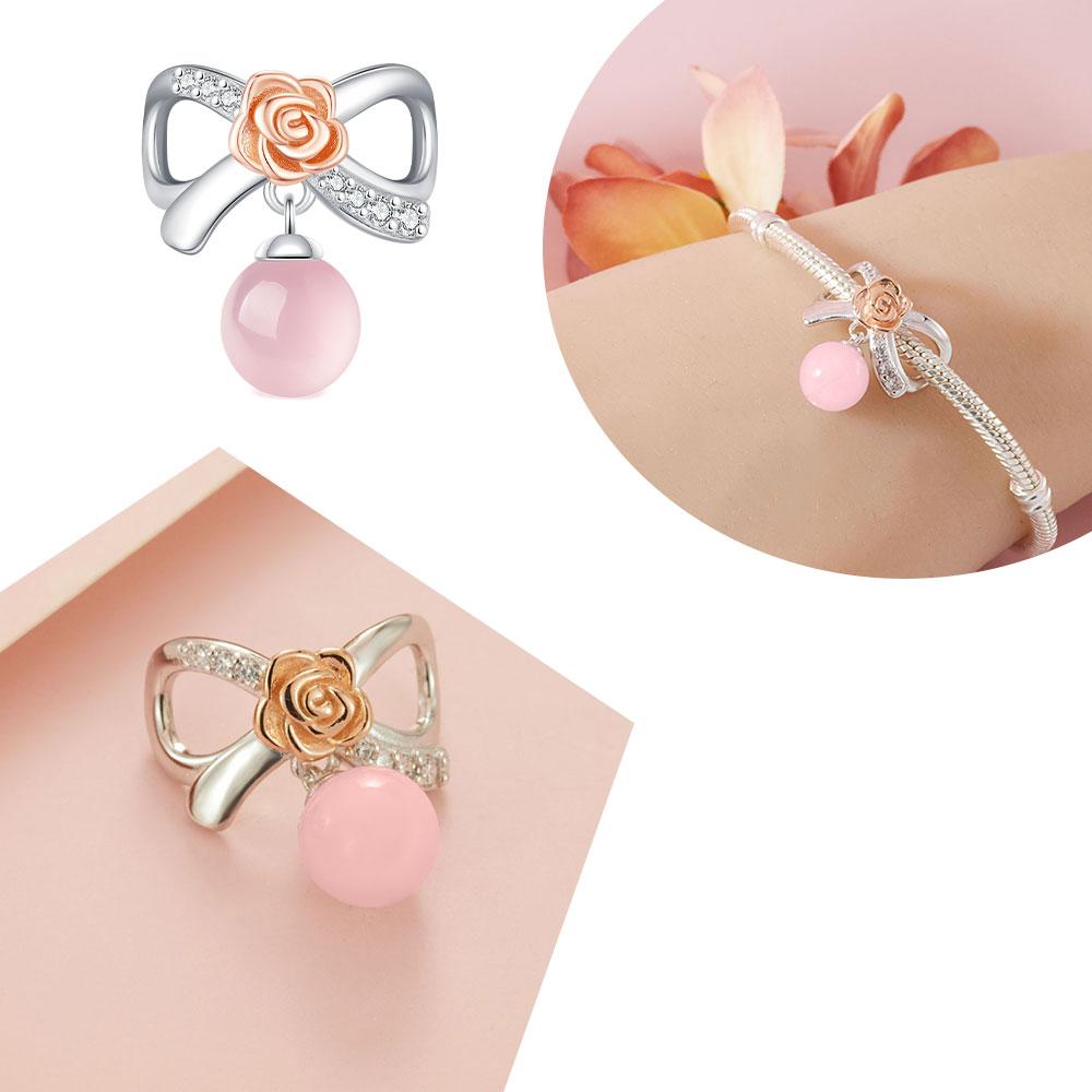 Elegant Rose Charm Fit Bracelet Diy For Women Daily Wear Romantic Fashion Flower Pendant Love Gift Originalcopper Bead