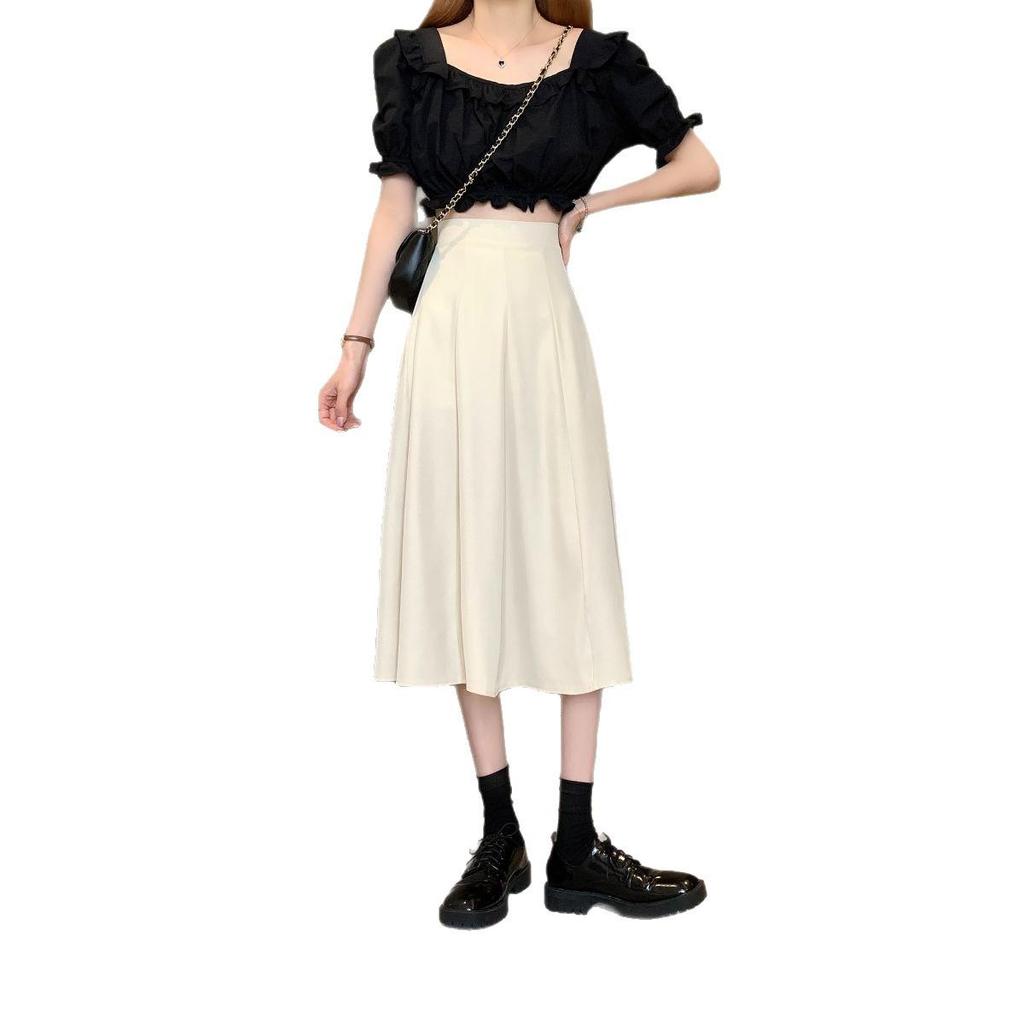 2025 Summer Plus Size High Waist Black A-Line Bodycon Skirt for Women