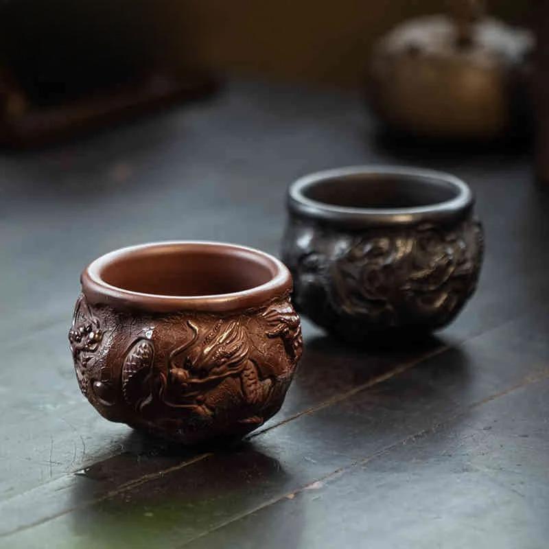 100ml Yixing Zisha Nine Dragon Fish Transforms Teacup Zen Tea Bowl Cute Cup Tea-tasting Smelling Cup Jianzhan Master Cups Teaset