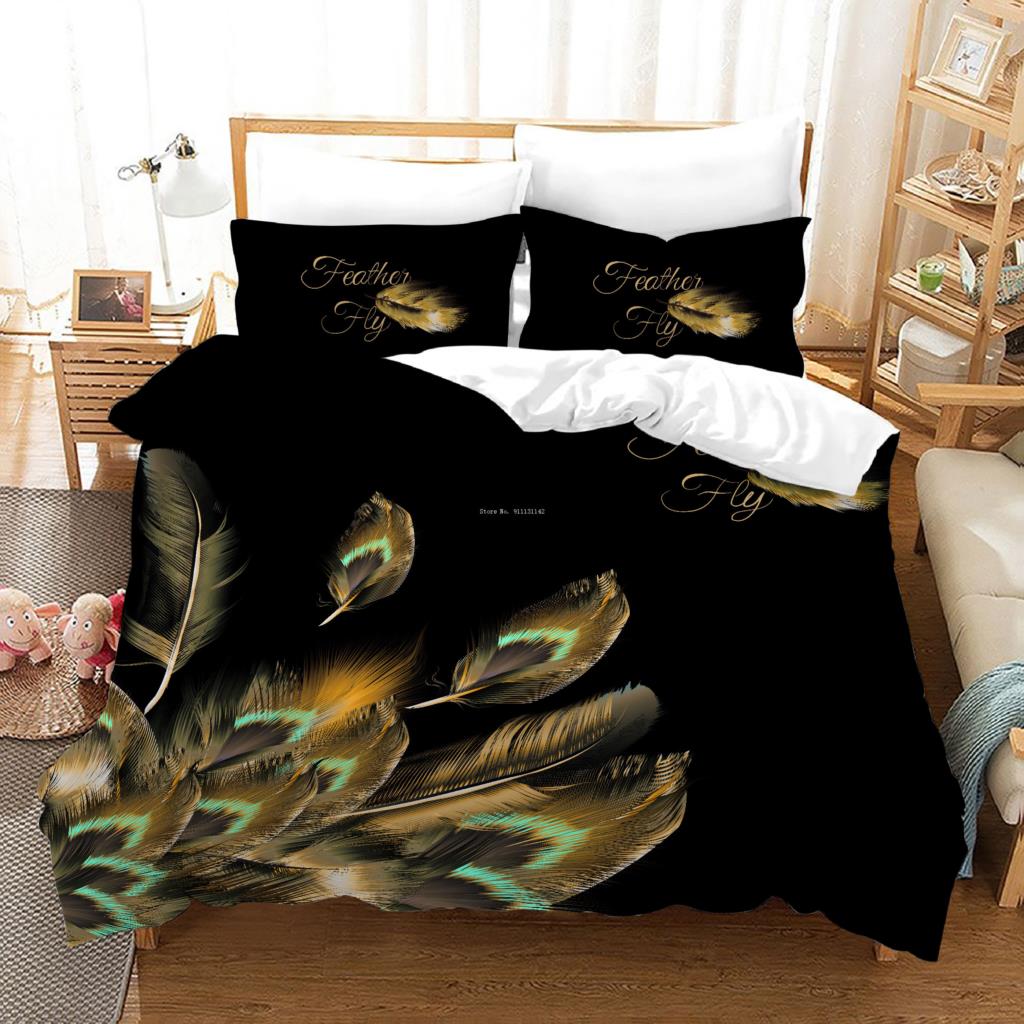 Colored Peacock Feather Printed Bedding Domestic Spin Deluxe Down Quilt Cover Pillowcase 2/3 Adult Children Bedroom Queen Dimension King Size Size
